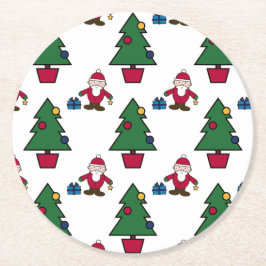 Posavasos Redondo De Papel Pascua de papel de feriado festivo de Santa & Tree