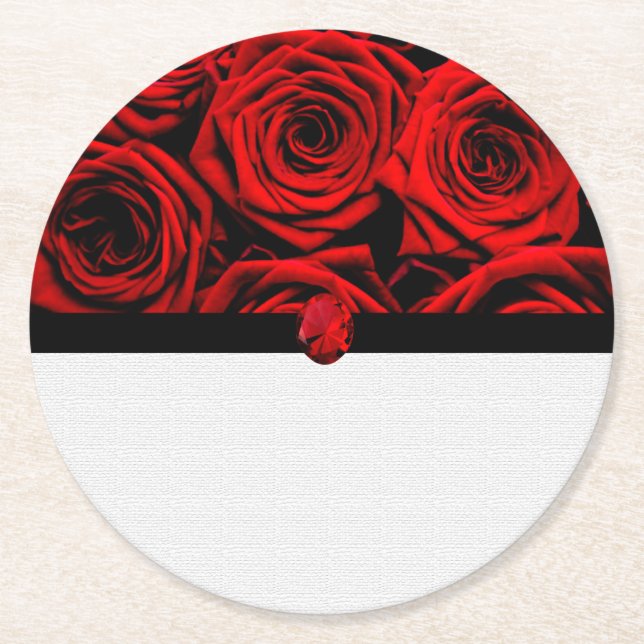 Posavasos Redondo De Papel Pascua de papel de las rosas rojas (Anverso)