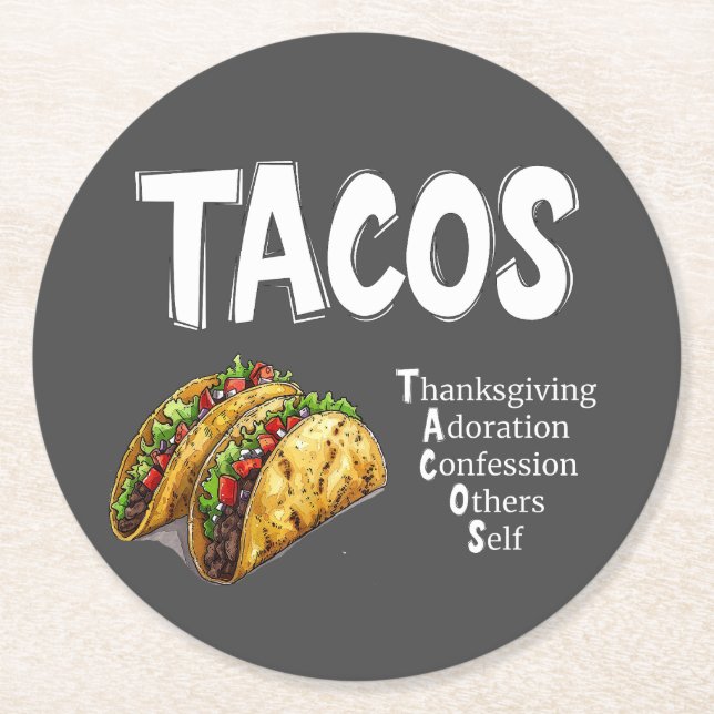 Posavasos Redondo De Papel Pascua de papel de oración TACOS (Anverso)