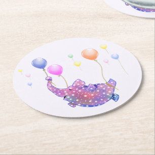 Posavasos Redondo De Papel Pascua de papel divertida para elefantes voladores