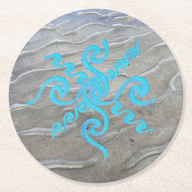 Posavasos Redondo De Papel Pascua de papel Sandy Beach (Anverso)