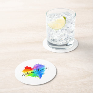 Posavasos Redondo De Papel Pascua del Corazón Arcoiris salpicada