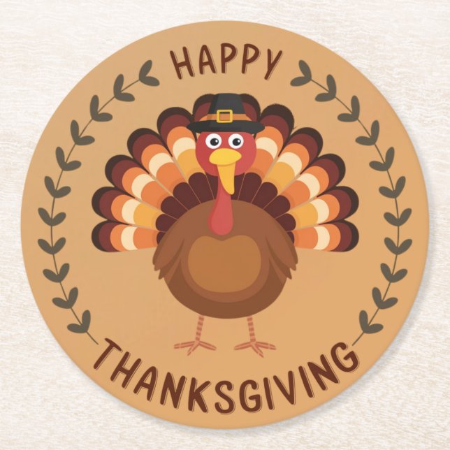 Posavasos Redondo De Papel Pascua feliz del periódico de Acción de Gracias Tu (Anverso)