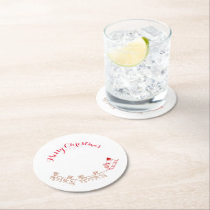 Posavasos Redondo De Papel Pascua - Santa y su Sleigh