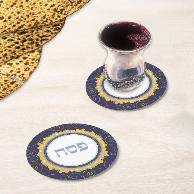 Posavasos Redondo De Papel Passover Pesach Seder Jerusalén Papel de montaña (Subido por el creador)