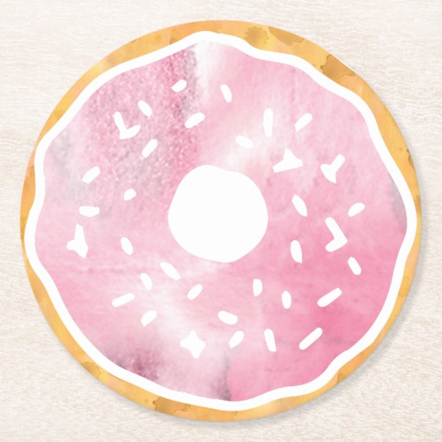 Posavasos Redondo De Papel Pastel de Donut Rosado (Anverso)
