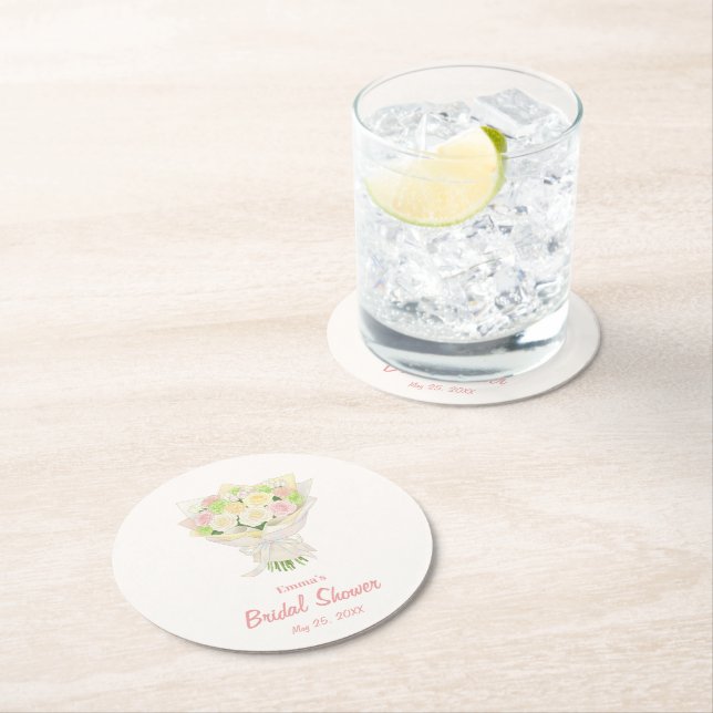 Posavasos Redondo De Papel Pastel Floral Bridal Shower  – Japanese-Asian (In situ)
