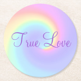 Posavasos Redondo De Papel Pastel Rainbow Swirl Lesbian Boda