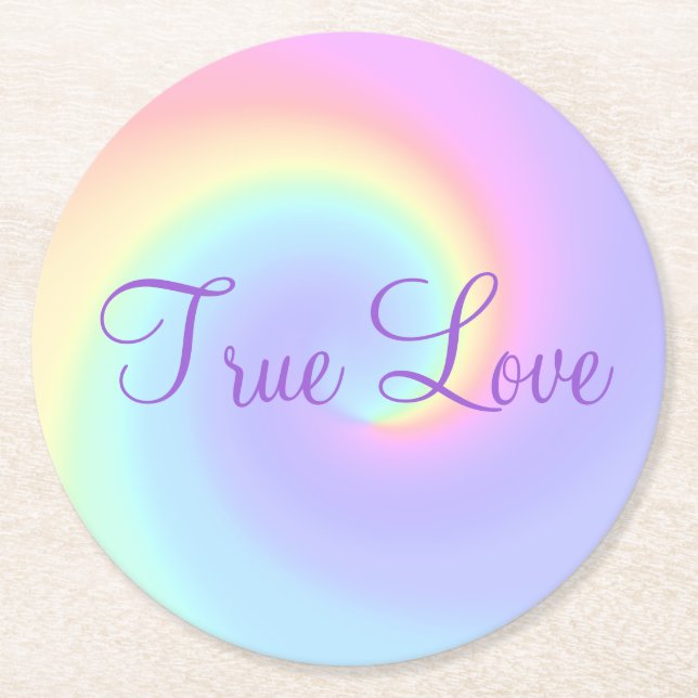 Posavasos Redondo De Papel Pastel Rainbow Swirl Lesbian Boda (Anverso)