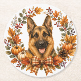 Posavasos Redondo De Papel Pastor Alemán Coaster de Otoño