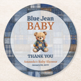 Posavasos Redondo De Papel Patchwork Western Denim Bear Blue Jean Baby Shower