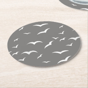 Posavasos Redondo De Papel Patentado de pájaro blanco y gris suave náutico