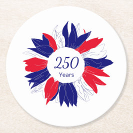 Posavasos Redondo De Papel Patriotic Floral USA 250 Years 4th of July 