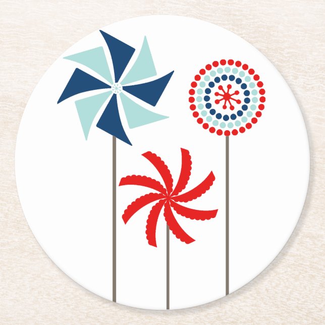 Posavasos Redondo De Papel Patriótico 4 de Julio PinWheel Coaster (Anverso)