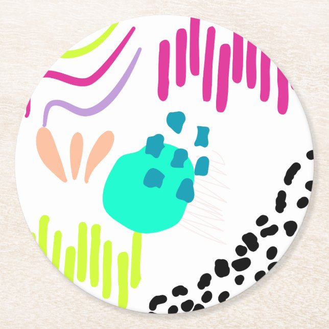 Posavasos Redondo De Papel Patrón abstracto colorido moderno. (Anverso)