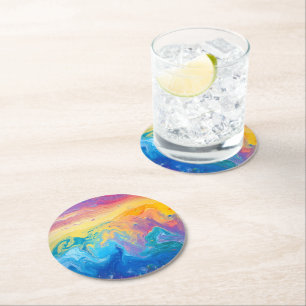 Posavasos Redondo De Papel Patrón arcoiris de mármol