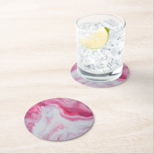 Posavasos Redondo De Papel Patrón blanco rosado de mármol