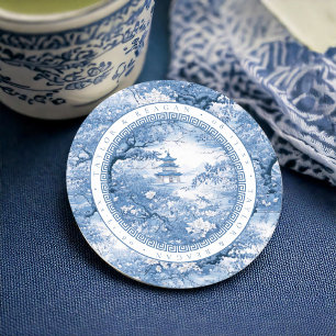 Posavasos Redondo De Papel Patrón Chinoiserie de borde geométrico ID1094