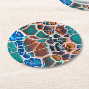 Posavasos Redondo De Papel Patrón de abstración de vidrio manchado Verde azul