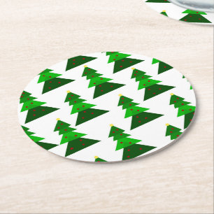 Posavasos Redondo De Papel Patrón de árbol de navidad minimalista y hogareño