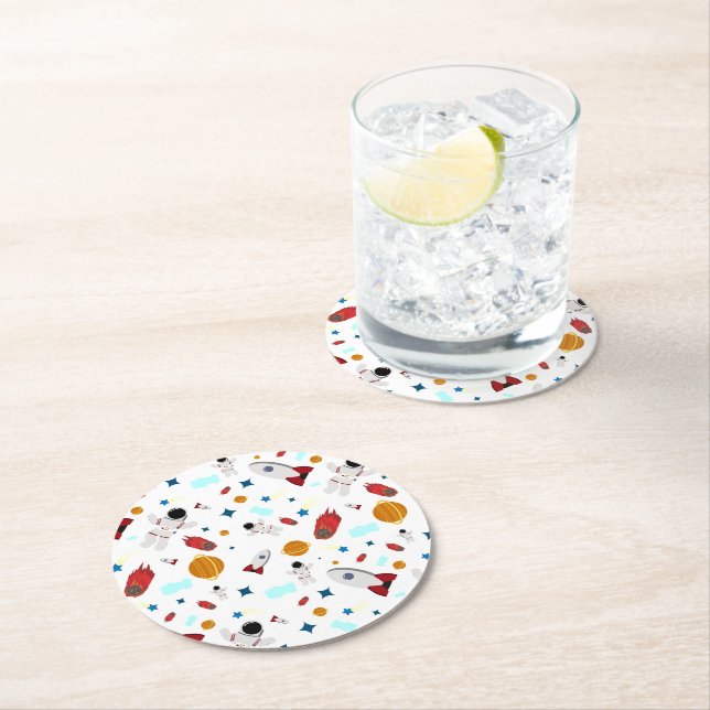 Posavasos Redondo De Papel Patrón de astronauta y espacio exterior infantil (In situ)
