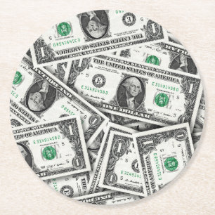 Posavasos Redondo De Papel Patrón de Billete de Un Dólar
