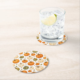 Posavasos Redondo De Papel Patrón de calabaza acuarela Calabazas de otoño 