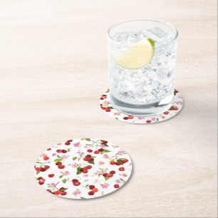 Posavasos Redondo De Papel Patrón de Cereza 1