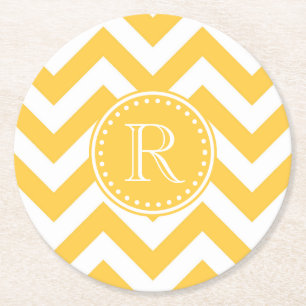 Posavasos Redondo De Papel Patrón de cheurón amarillo