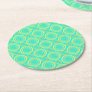 Posavasos Redondo De Papel Patrón de Círculos Geométricos Amarillo y Verde Me