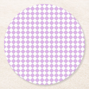 Posavasos Redondo De Papel Patrón de cuadros púrpura y blanco