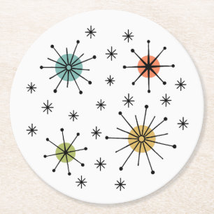 Posavasos Redondo De Papel Patrón de Estrella Atómica Modernista de Med Siglo
