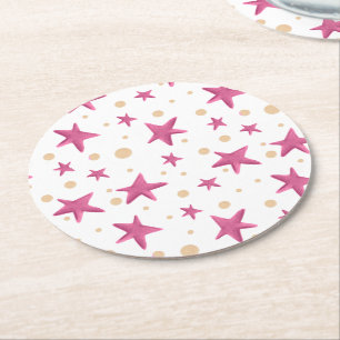 Posavasos Redondo De Papel Patrón de Estrellas Rosadas Lindas