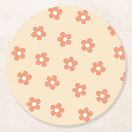 Posavasos Redondo De Papel Patrón de flor hippie blanco