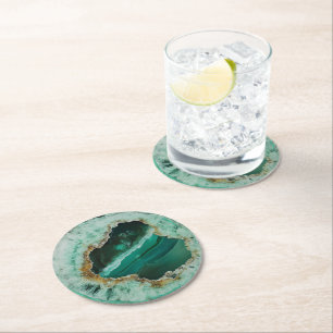 Posavasos Redondo De Papel Patrón de gema de naturaleza esmeralda