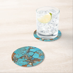 Posavasos Redondo De Papel Patrón de gema turquesa