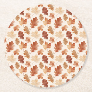 Posavasos Redondo De Papel Patrón de hoja de otoño acogedor