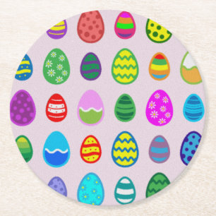Posavasos Redondo De Papel Patrón de Huevos de Pascua Coloridos
