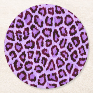 Posavasos Redondo De Papel Patrón de manchas de piel de leopardo morado rosa