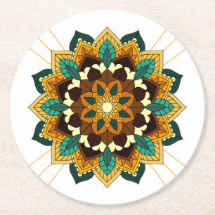 Posavasos Redondo De Papel Patrón de Mandala 02 en el cacao de papel redondo 