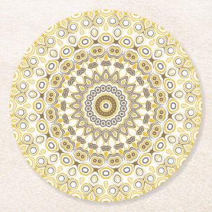 Posavasos Redondo De Papel Patrón de Mandala amarillo dorado