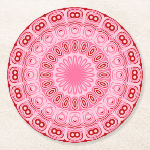 Posavasos Redondo De Papel Patrón de Mandala Rojo y Rosa