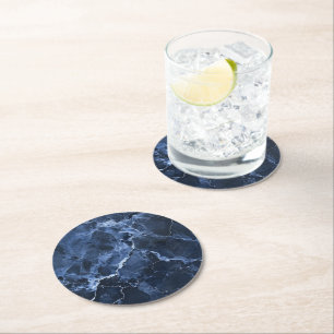 Posavasos Redondo De Papel Patrón de mármol azul oscuro