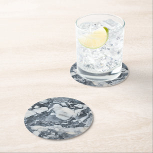 Posavasos Redondo De Papel Patrón de mármol blanco gris