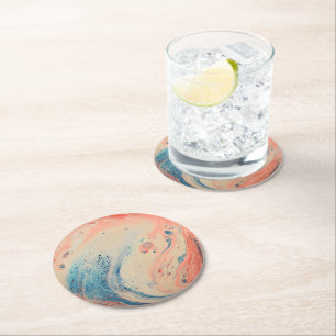 Posavasos Redondo De Papel Patrón de mármol Naranja Pastel