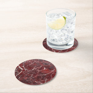 Posavasos Redondo De Papel Patrón de mármol rojo