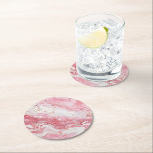 Posavasos Redondo De Papel Patrón de mármol rosa claro