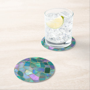 Posavasos Redondo De Papel Patrón de mosaico de vidrio tintado en colores pas