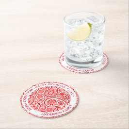 Posavasos Redondo De Papel Patrón de paisajes rojos y blancos