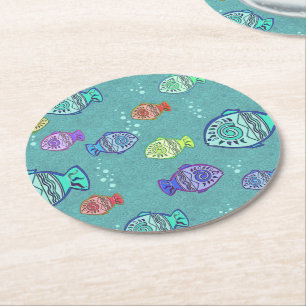 Posavasos Redondo De Papel Patrón de peces de imágenes prediseñadas + tus ide
